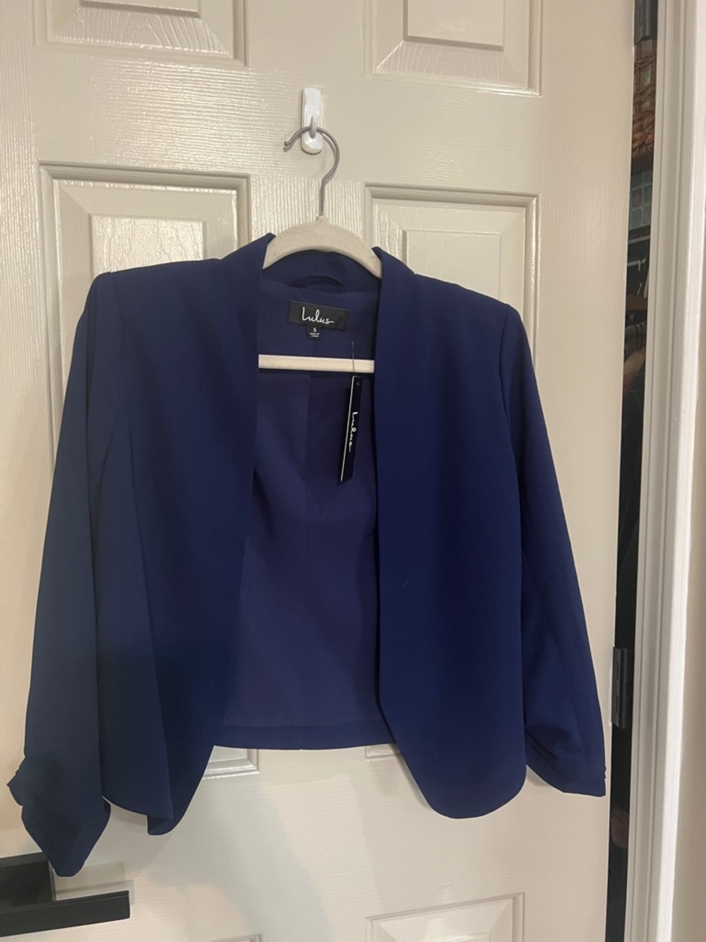Lulu's Navy Cropped Open-Front Blazer